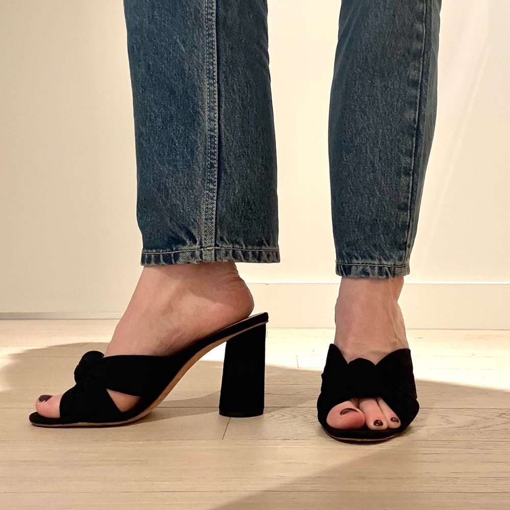 Loeffler Randall Black Suede Knot Block Heel Mules